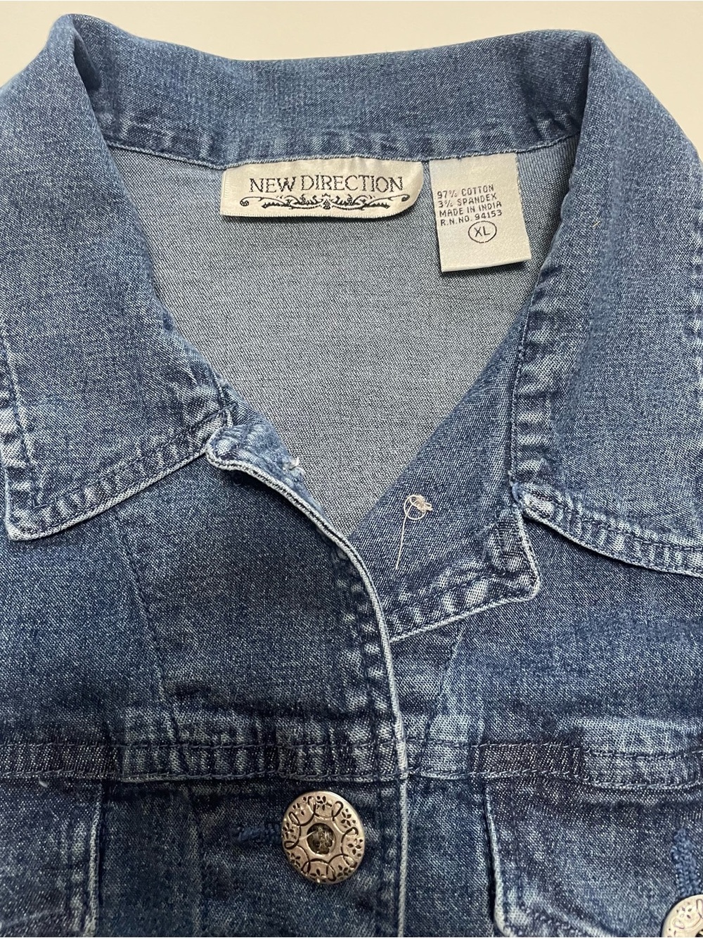 New Direction Classic Blue Denim Jacket Lightweight Size XL - Picture 8 of 11